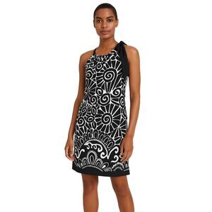 White House Black Market Black White One Shoulder Silk Sleeveless Dress Womens 2